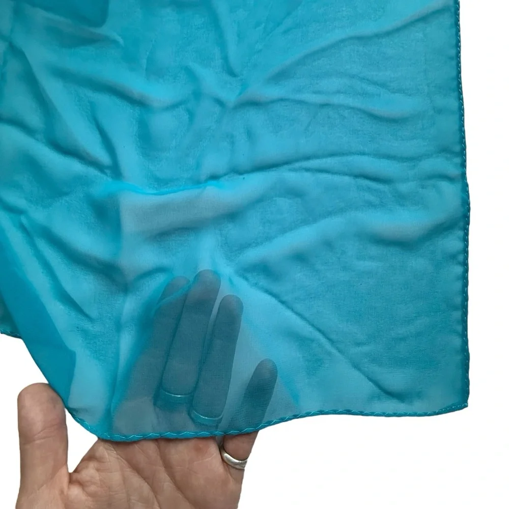 Teal Vintage Chiffon Square Sheer Scarf Kerchief 27.5” - Picture 7 of 8